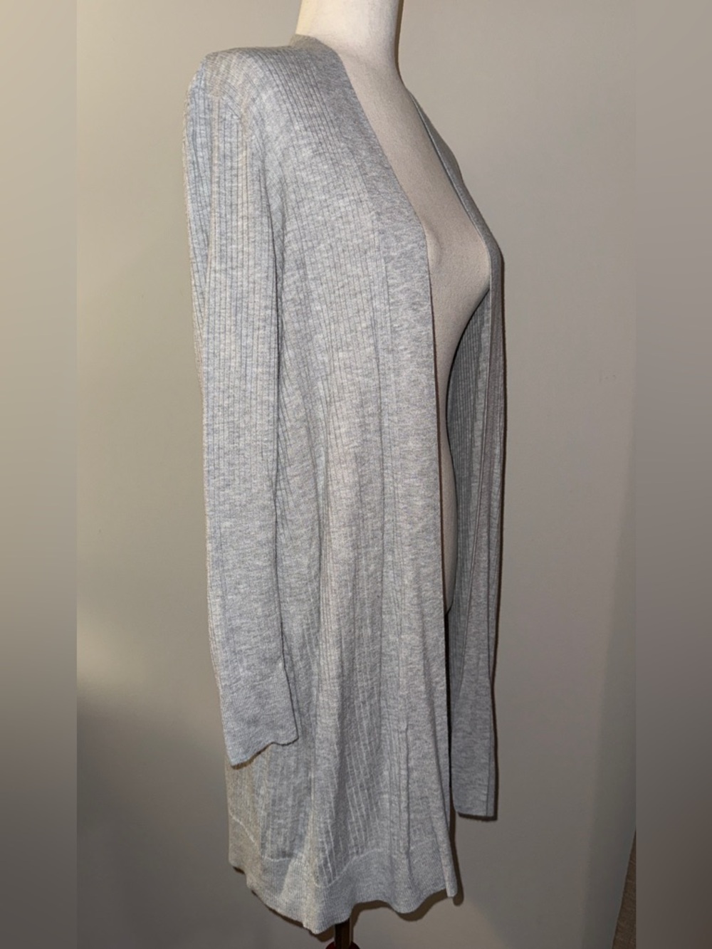 LOFT Light Gray Open-Front Ribbed Cardigan - Picture 2 of 4